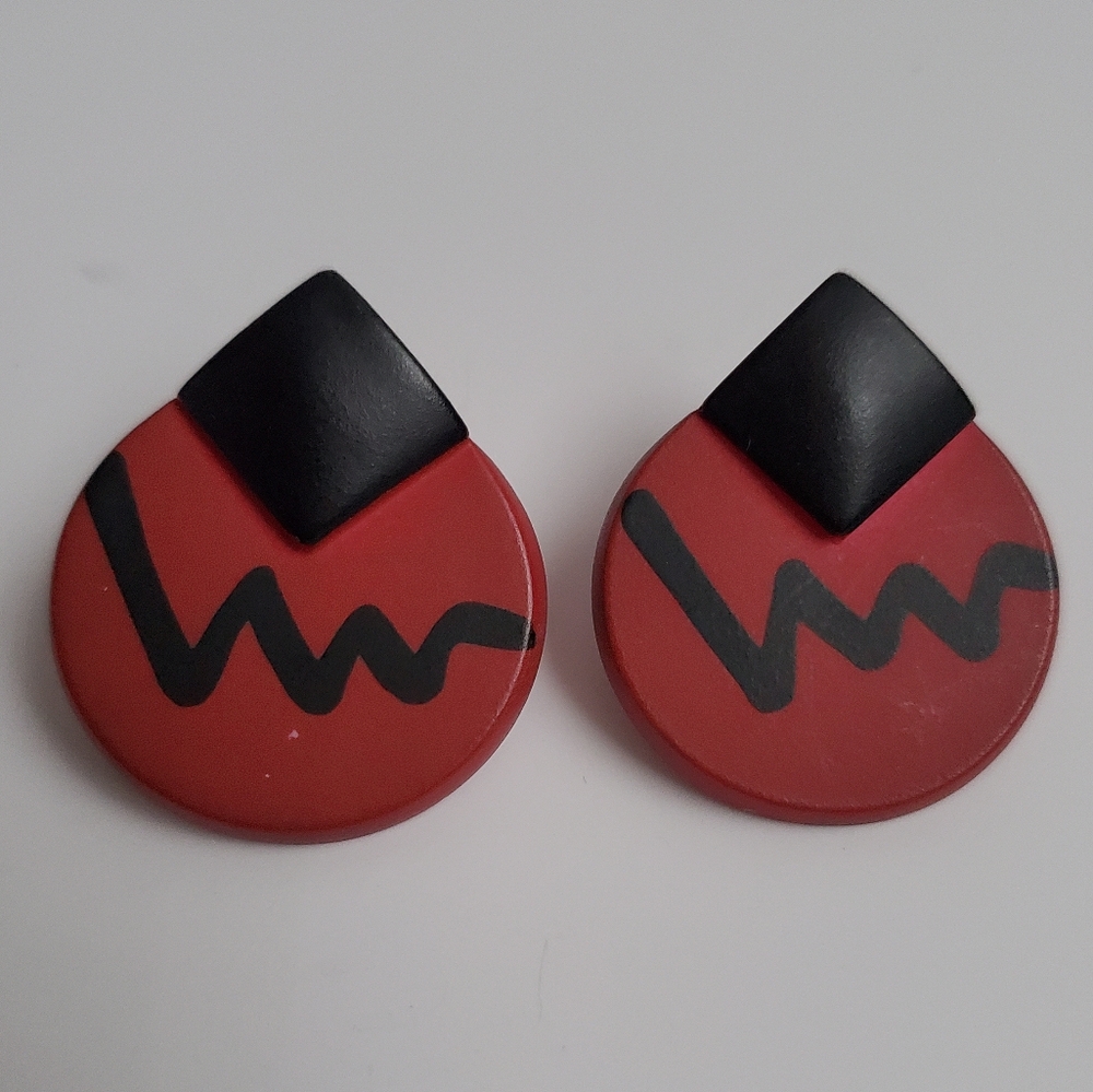 80s Statement Earrings Retro Geometric Zig Zag  Heartbeat Line